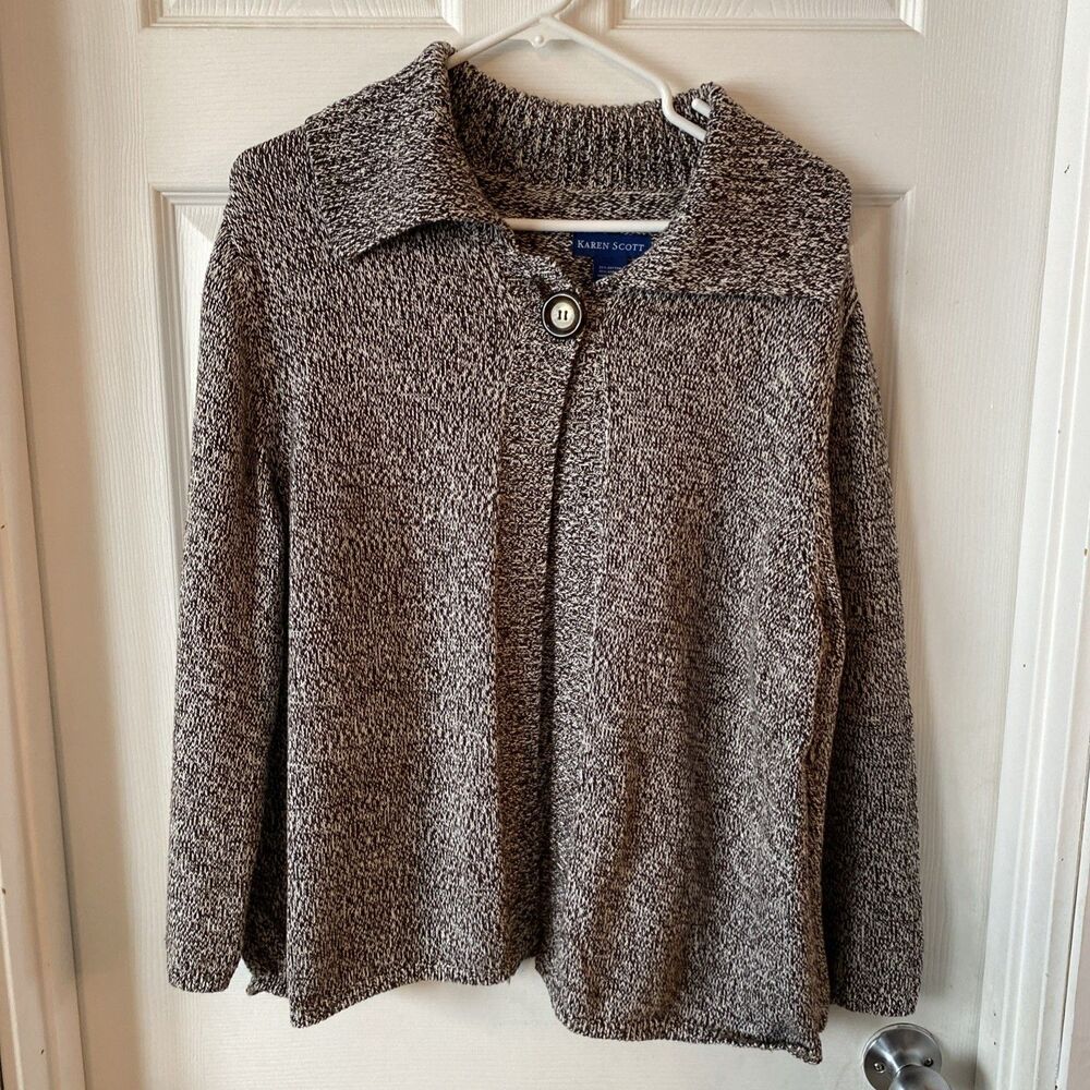 Karen Scott Cardigan Sweater Women’s Size XL 1 Button Long Sleeve